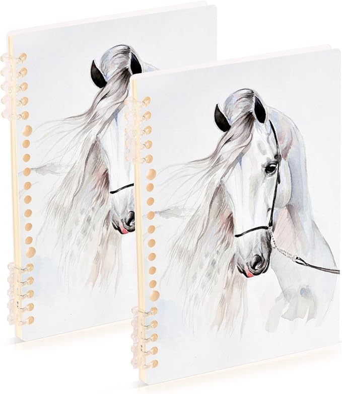 senya Spiral Notebook Ruled 2 Pcs, White Horse Journals for Study and Notes 60 Pages with Durable Hardcover