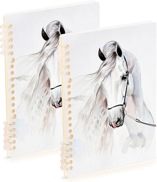 senya Spiral Notebook Ruled 2 Pcs, White Horse Journals for Study and Notes 60 Pages with Durable Hardcover
