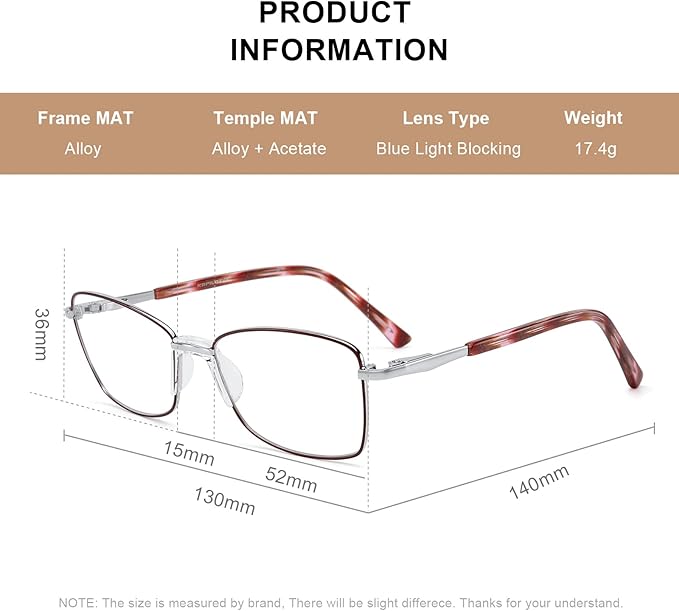 RB. Pilot Reading Glasses Spring Hinge Readers for Women Blue Light Blocking Computer Metal Frame Acetate Legs