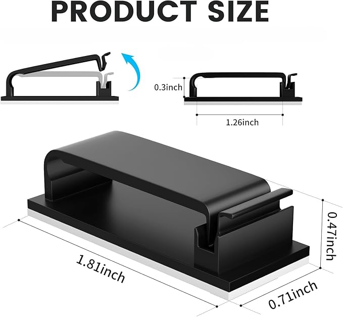Cable Clips, Ethernet Cable Organizer, Conwork Adhesive Wire Management Clamps, Desktop Cord Holder Hider, Charging Cable Drop Organizer & Management System for TV PC Laptop Home Office [25-Pack]