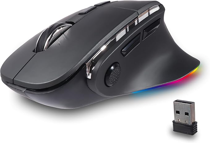 Ergonomic Mouse,Bluetooth Vertical Wireless Mouse,LED Rechargeable Optical Computer Mice, Portable(BT5.2 or USB 2.4GHz) Dual Mode,1000/1600/2400 DPI,8 Buttons for Laptop,Desktop,PC,Macbook (grey)