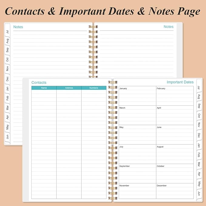 2025-2026 Daily & Monthly Planner - One Page Per Day, Daily Planner 2025-2026 from July 2025 to June 2026, Planner 25-26 with 12 Monthly Tabs, 6.4" x 8.5", Rose Leaf