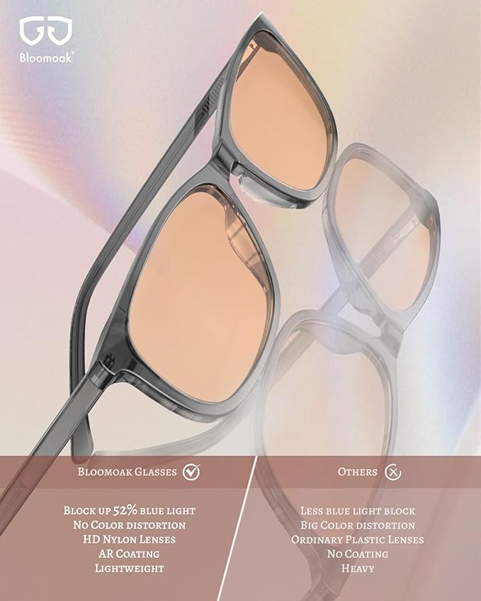 Bloomoak Rose Migraine Glasses, FL- Flex Light Sensitivity Relief Glasses for Fluorescent LED Glare,Photophobia, Eye Strain