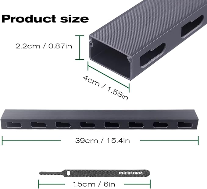 Cable Raceway Kit, PHERKORM Cable Management Under Desk, Integrated Connection Cover Cable Organizer, Cord Organizer for Hiding Computer, TV,Network - 6x15.4inch Black.
