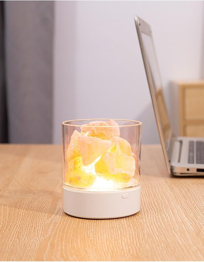 Ulalaza Global Natural Himalayan Salt Fire Warm Color Lamp w/Rough Salt Chunks Includes Dimmer Switch Light Bulb Cord Unique Gift Idea