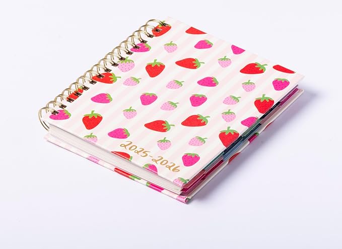 2025-2026 Eccolo Spiral Agenda Planner, Strawberries, Weekly & Monthly Pages, 18 Months, Sticker Sheets, Inspirational Quotes (7.75 x 8.75, July 2025 - Dec 2026)