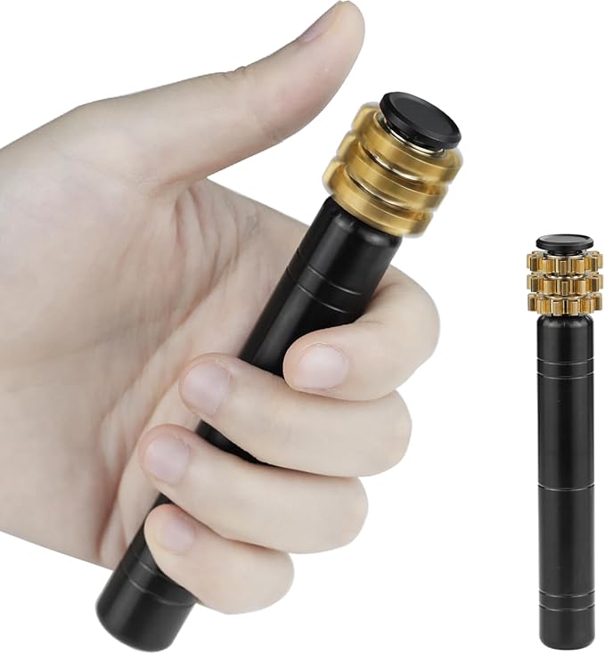 FREELOVE Gear Metal Fidget Spinner Toys for Adults, Small Mini Tiny Pockget Figette, Bike Chain, Copper Brass Hands Gyro, Quiet Silent Cool Cube for Anxiety Men (Gears Stacked Scepter, Black)