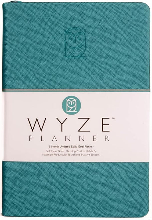 Undated Daily Planner – 6-Month A5 Productivity Organizer with Full Page Per Day, Hourly Schedule, Goal Setting, Habit Tracker, Weekly & Monthly Pages – Hardcover Time Management Notebook (Turquoise)