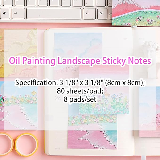 8 Pads Cute Reusable Funny Scenic Sticky Notes Set- 640 Sheets