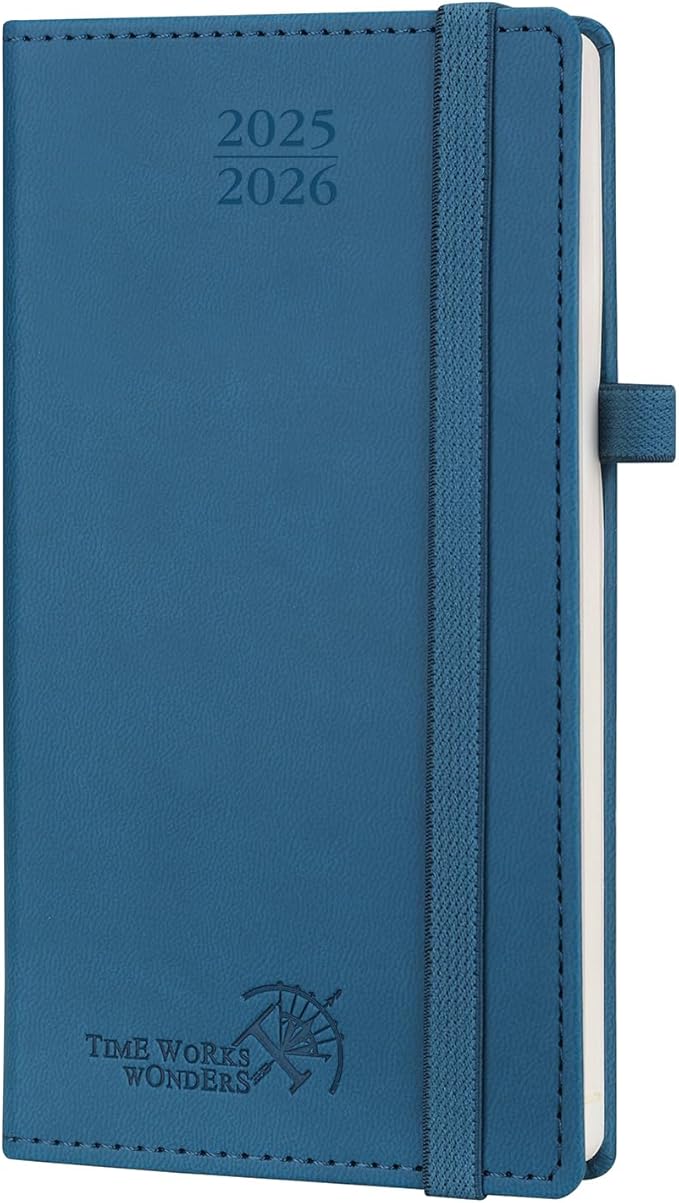 POPRUN Pocket Planner 2025-2026 (Slim Size 3.5'' x 6.5'') 17 Months Academic Calendar (Aug.2025 - Dec.2026), Weekly Appointment Book with Vegan Leather Hard Cover - Night Sky Blue