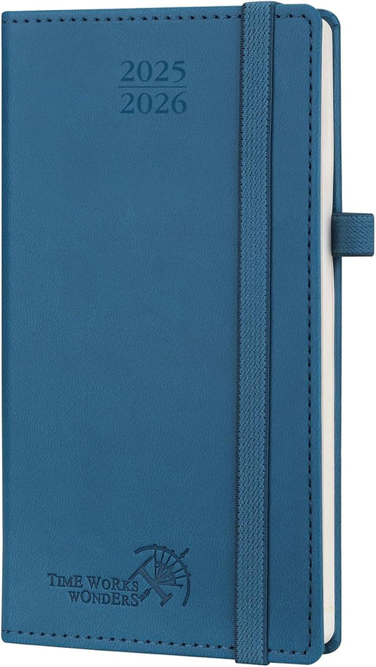 POPRUN Pocket Planner 2025-2026 (Slim Size 3.5'' x 6.5'') 17 Months Academic Calendar (Aug.2025 - Dec.2026), Weekly Appointment Book with Vegan Leather Hard Cover - Night Sky Blue