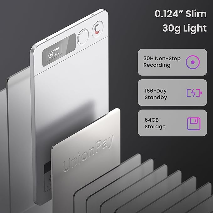 AI Voice Recorder, Note Voice Recorder - Transcribe & Summarize, AI Noise Cancellation Technology, Supports 118 Languages, 64GB Memory APP Control Audio Recorder (LightSilver)