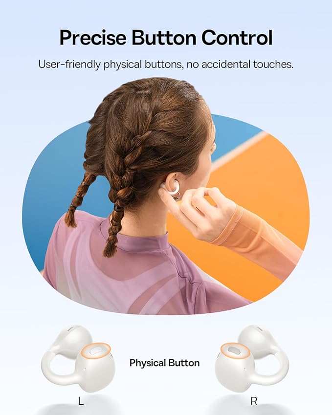 Baseus Bass BC1 Open Ear Earbuds Clip-On Headphones, Open-Ring Comfort with Tri-Curve Snug Clip, Powerful Sound with SuperBass, 4-Mic Clear Calls, IP55 Waterproof, 38H Playtime, Lightweight