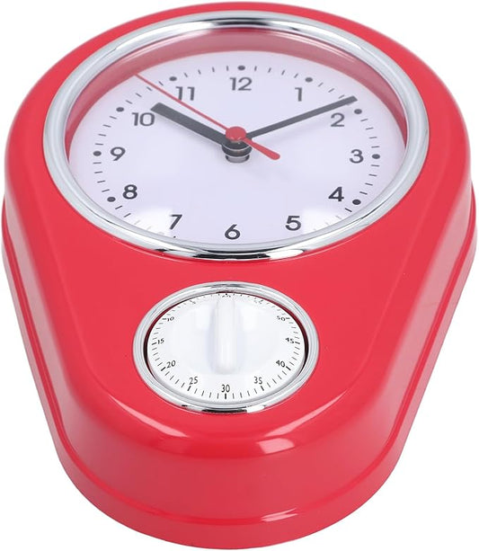 9 Inch Retro Kitchen Timer Wall Clock, Multifunction Innovative Precise Time Silent Operation Quartz Clock for Home Kitchen (Red)