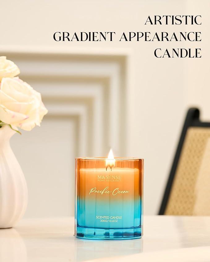 M&SENSE Summer Ocean Scented Candle, 10.6oz Natural Soy Wax 60-Hour Slow Burning Non Toxic Aromatherapy Summer Candle for Home Decor & Bath, Luxury Gifts