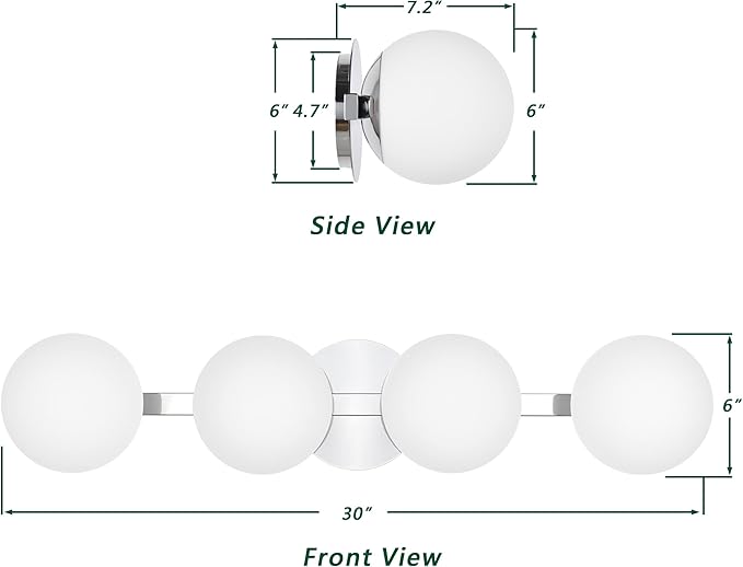Globe Bathroom Vanity Light Fixtures, Modern 4 Lights Wall Lighting Chrome, Porch Wall Mount Light Fixture for Bathroom, Over Mirror Cabinets Hallway Stairs