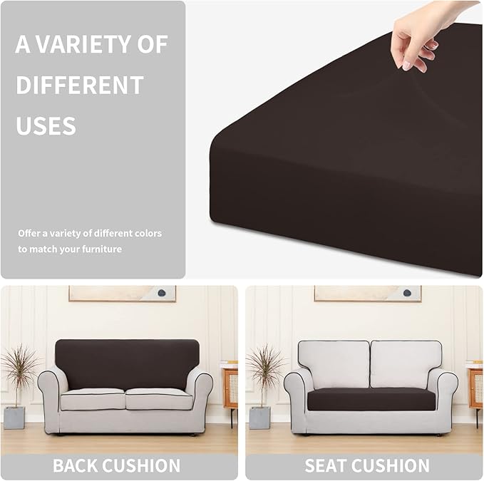 Easy-Going 100% Waterproof Loveseat Sofa Seat Cushion Slipcovers Couch Cushion Cover Stretch Furniture Protector for Kids, Pets (Loveseat Cushion, Chocolate)