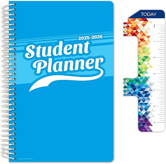 Global Datebooks Dated Middle School or High School Student Planner for Academic Year 2025-2026 Includes Ruler/Bookmark and Planning Stickers (Block Style - 5.5"x8.5" - Swoosh)