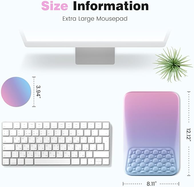 Ospelelf Mouse Pad with Wrist Rest Ergonomic Comfortable Pain Relief Mousepad Wrist Support for Computer Purple