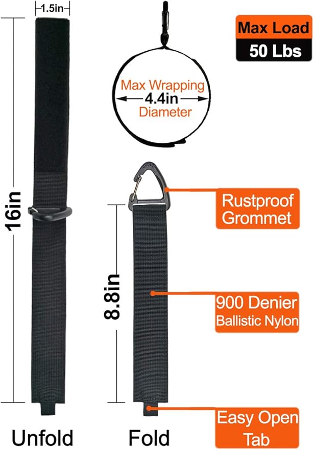 Extension Cord Organizer(8 Pack), Garage Organization and Storage, 16-Inch(Unfolded) Heavy Duty Storage Strap for Extension Cord within 100ft or Hoses within 35ft, with Triangle Buckle for Hanging