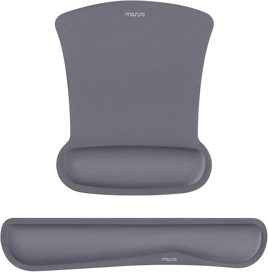 MOSISO Wrist Rest Support for Mouse Pad & Keyboard Set, Ergonomic Mousepad Non-Slip Base Home/Office Pain Relief & Easy Typing Cushion with Neoprene Cloth & Raised Memory Foam, Space Gray