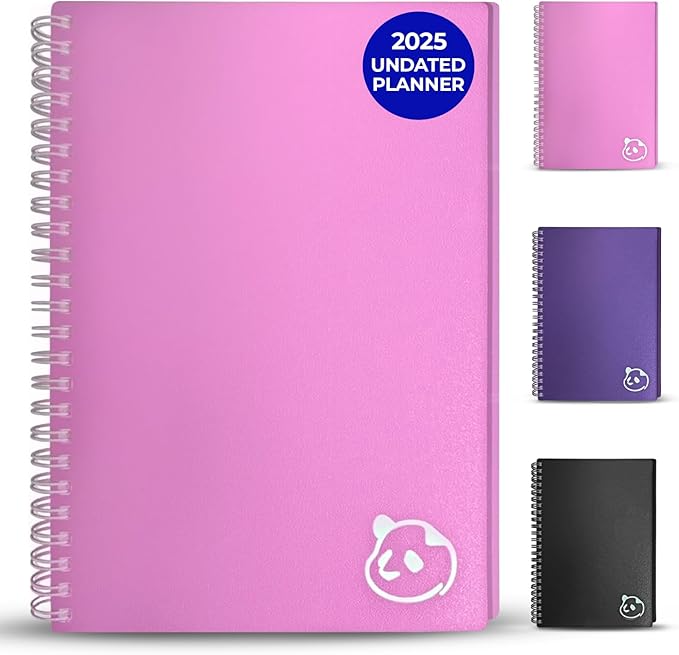 Panda Planner 2025-2026 Undated Weekly Planner, Weekly To Do List Notebook with Spiral Binding - 5.75” x 8.25”, 52 Weeks - Undated Planner with Habit Tracker Notebook for Home, School & Office (Pink)