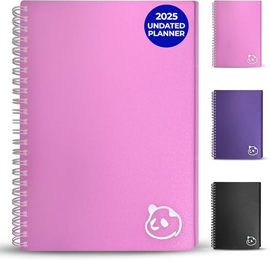 Panda Planner 2025-2026 Undated Weekly Planner, Weekly To Do List Notebook with Spiral Binding - 5.75” x 8.25”, 52 Weeks - Undated Planner with Habit Tracker Notebook for Home, School & Office (Pink)