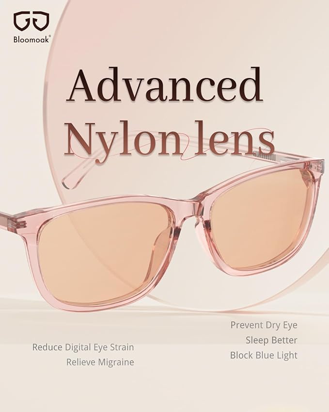 Bloomoak Rose Migraine Glasses, FL- Flex Light Sensitivity Relief Glasses for Fluorescent LED Glare,Photophobia, Eye Strain