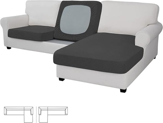 Easy-Going Stretch 3 Pieces Couch Cushion Covers for Sectional Sofa Left/Right L Shape Chaise Lounge Sofa Seat slipcover Anti-Slip Sofa Cover Soft (2 Seater + 1 Chaise, Dark Gray)