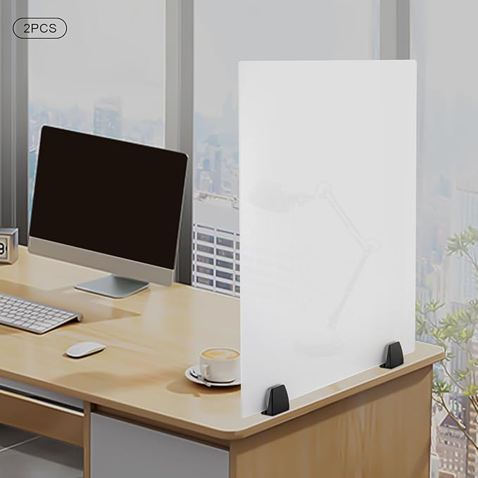 2 Packs Dual Frosted Plexiglass Desk Privacy Panels, 30 x 18 Inch Acrylic Cubicle Desk Dividers, Acrylic Frosted Partition Board, Desk Divider for Classrooms, Offices