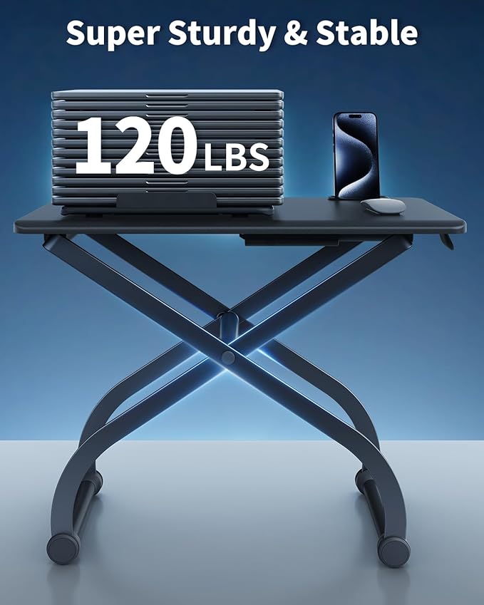 SAIJI Metal Small Laptop Standing Converter, 23" Height Adjustable Desk Riser for Tabletop, Sit-Stand Workstation, Table Extender for Desk