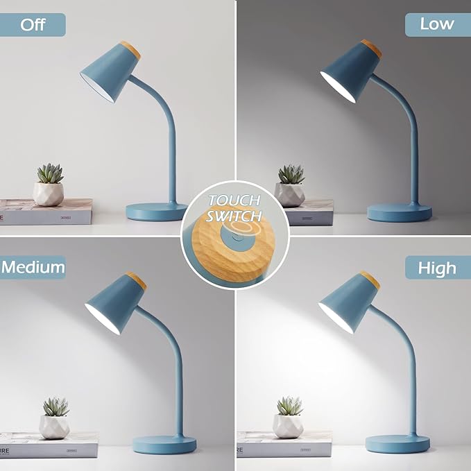 Desk Lamps for Home Office - Small LED Desk Lamp Touch Dimmable Reading Light for College Dorm Room - Adjustable Flexible Gooseneck Table Lamp for Bedside Bedroom Nightstand Blue