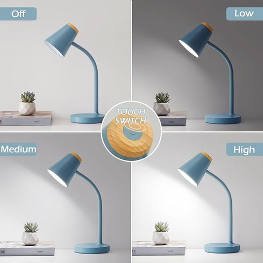 Desk Lamps for Home Office - Small LED Desk Lamp Touch Dimmable Reading Light for College Dorm Room - Adjustable Flexible Gooseneck Table Lamp for Bedside Bedroom Nightstand Blue
