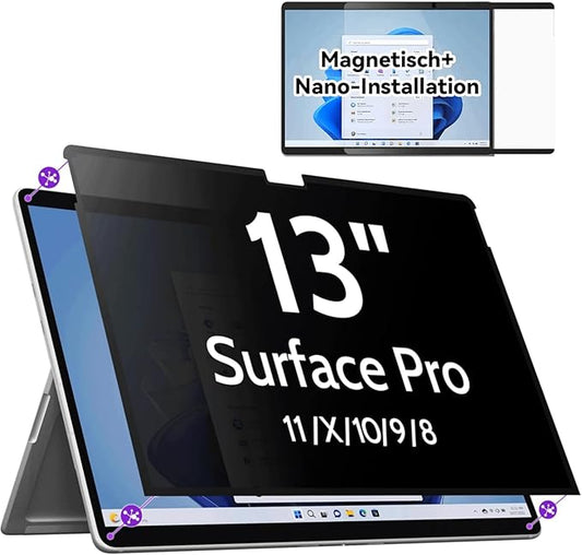 Magnetic Privacy Screen for Microsoft Surface Pro 11/10/9/8/X, Surface Pro Privacy Filter 13 Inch, Anti-Glare Blue Light Laptop Computer Monitor Screen Protector