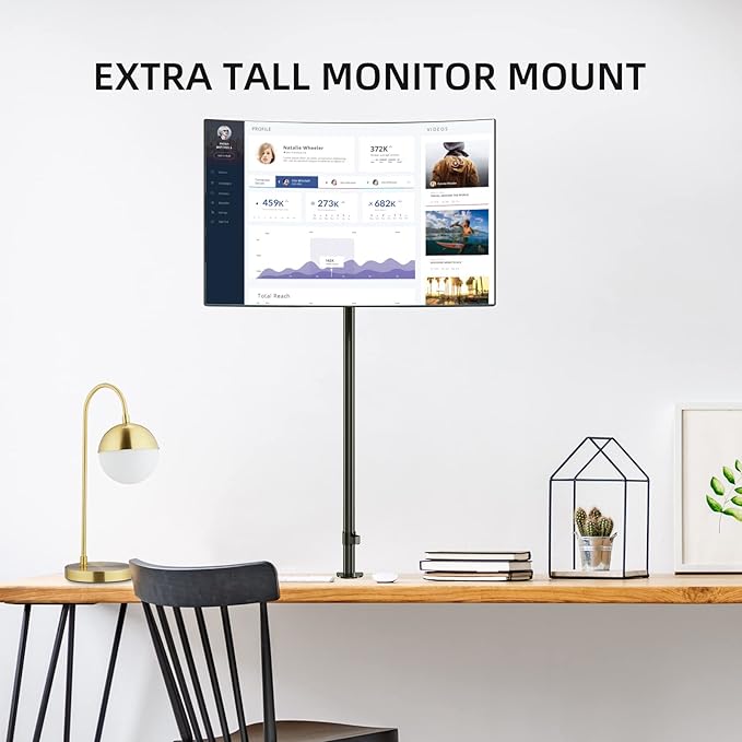 Pholiten Extra Tall Single Monitor Desk Mount Stand with 47 inch Pole for 13 to 27 inch Screens,Fully Adjustable Monitor Arm Mount for Desk, Holds up to 22lbs