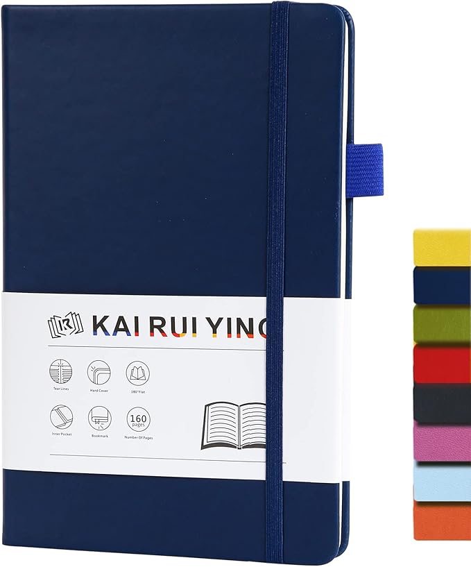 KaiRuiYing Lined Journal Notebook, 160 Pages, 5.5'' × 8.6'' A5 Size, College Ruled, 100 GSM Thick Paper, Leather Hardcover Bullet Journal for Men & Women Available for Writing, Work, Office, Diary