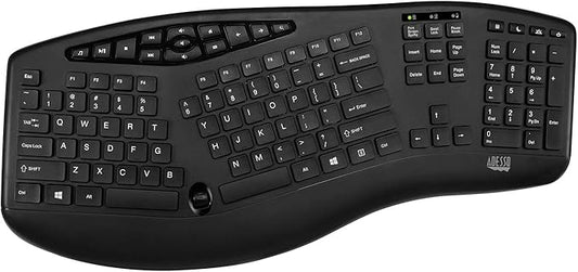 Adesso WKB-1600CB TruForm Media Wireless Ergonomic Keyboard & Optical Mouse Combo with 24 GHz RF Technology, Split Design, Adjustable DPI, and Multimedia Hotkeys
