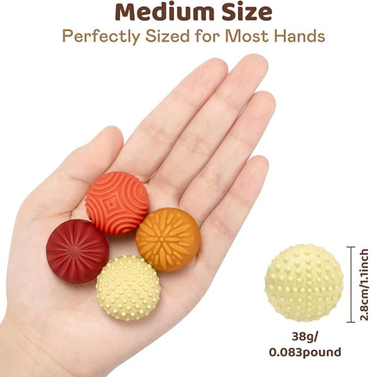 Magnetic Sensory Fidget Balls – 4PC Medium Weighted Textured Silicone Stress Relief Toys for Adults & Teens with ADHD, Autism, Anxiety – Quiet Magnet Fidgets for Desk, Travel, Office & Gifts