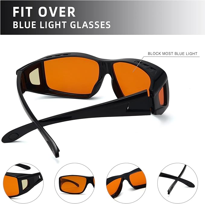 Eyekepper 100% Blue Light Reduction,Fitover Anti-Blue Blocking Computer Glasses Amber Lenses Black