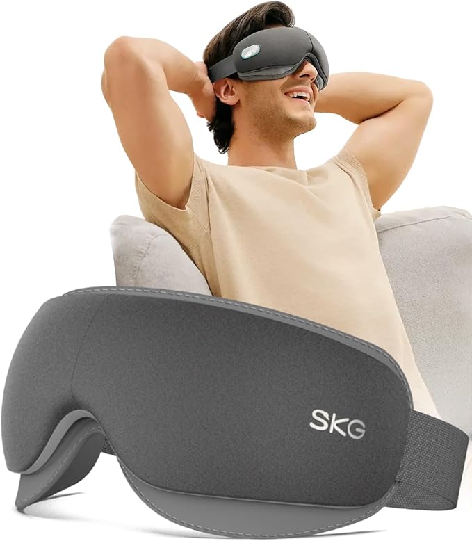 SKG Heated Eye Massager, Portable Eye Mask for Relax & Eye Strain Relief, Bluetooth Massaging Eye Massager Ideal Mother's Day/Birthday Gift for Mom, Dad, Women, Men