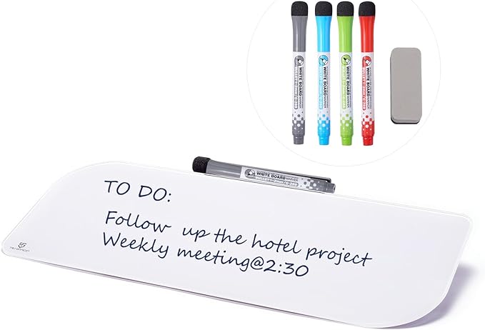 TSJ OFFICE Glass Dry-Erase whiteboard - 16 X 6 Inches Tabletop Easel whiteboard with Stand, Desk Board Buddy for Artist, Teacher and Student