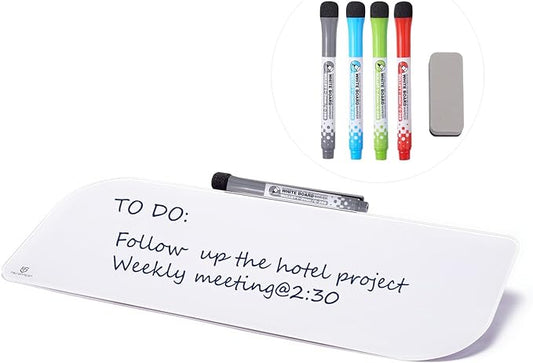 TSJ OFFICE Glass Dry-Erase whiteboard - 16 X 6 Inches Tabletop Easel whiteboard with Stand, Desk Board Buddy for Artist, Teacher and Student