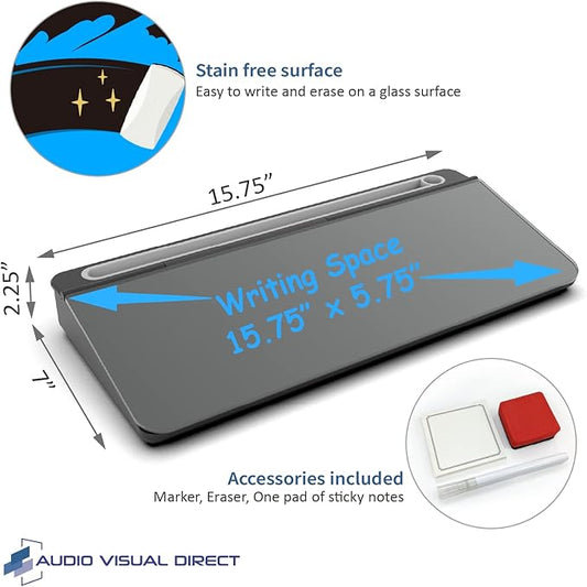 Audio-Visual Direct - Glass Desktop Computer Keyboard Whiteboard Notepad Set, Black (Includes Neon Marker, Eraser & Sticky Notes)