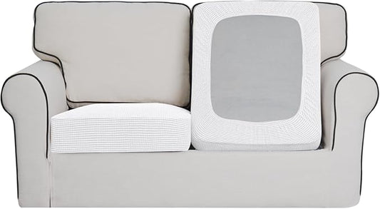 Easy-Going Stretch Individual Loveseat Couch Cushion Cover Sofa Cushion Furniture Protector Sofa slipcover Soft Flexibility with Elastic Bottom (2-Piece Loveseat Cushion Cover, Snow White)
