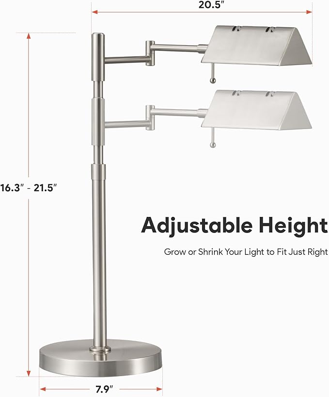 VONLUCE LED Desk Lamp, Adjustable Industrial Style Metal Table Lamp, Dimmable Reading Lamp for Living Room Bedroom Office, Brushed Nickel