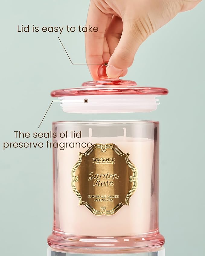 M&SENSE Rose Candles for Home Scented, Organic Soy Candles Non Toxic Soot-Free, 12.7oz Large Jar Candle 75 Hour Long Lasting Burning, Relaxing Aromatherapy Valentine's Day Gift for Women