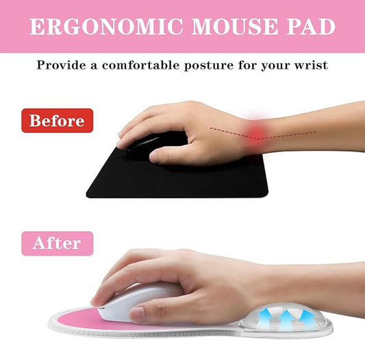 Mouse Pad with Wrist Rest,Ergonomic Mouse Pad with Comfortable Gel Wrist Rest Support and Non-Slip PU Base for Easy Typing Pain Relief, Durable and Washable (Transparent Pink Gradient)