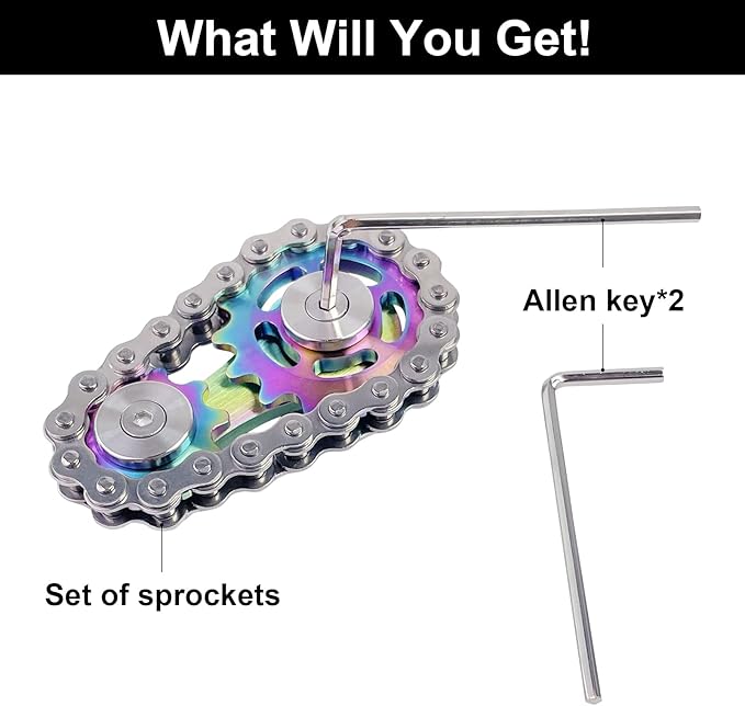 Bike Chain Gear Fidget Spinner, Metal Sprocket Chain Fidget Toy, Stress Anxiety Relief Fidget Toy, Stainless Steel Durable Mechanics W/Smooth Bearings EDC Novelty Toy (Colorful)