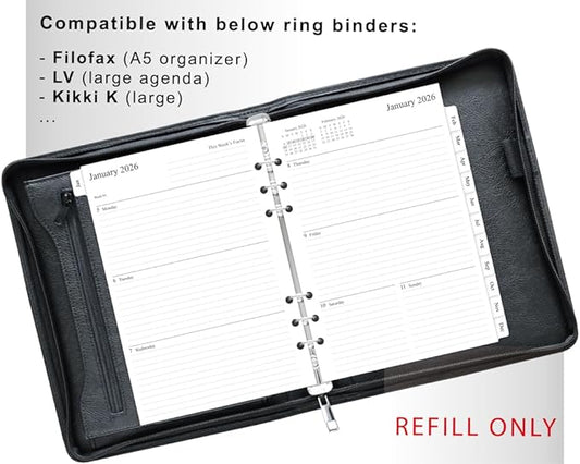 newestor 2026 Weekly & Monthly Planner Refill for A5 Ring Binder, Jan 2026 to Dec 2026, 5-3/4" x 8-1/4", 6-Hole Punched