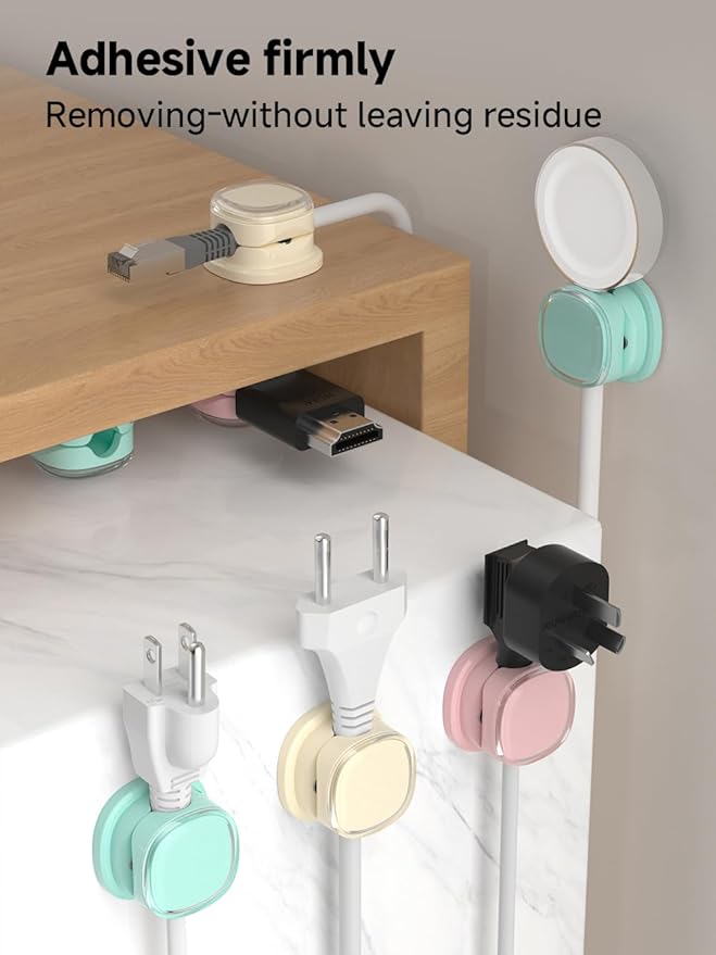Magnetic Cable Clips, Adjustable Cord Holder Management, Adhesive Wire Keeper Organizer for Home Office Desk Phone PC Car Wall Desktop Nightstand Appliance (9-PCS Purple_Apricot_Cyan)